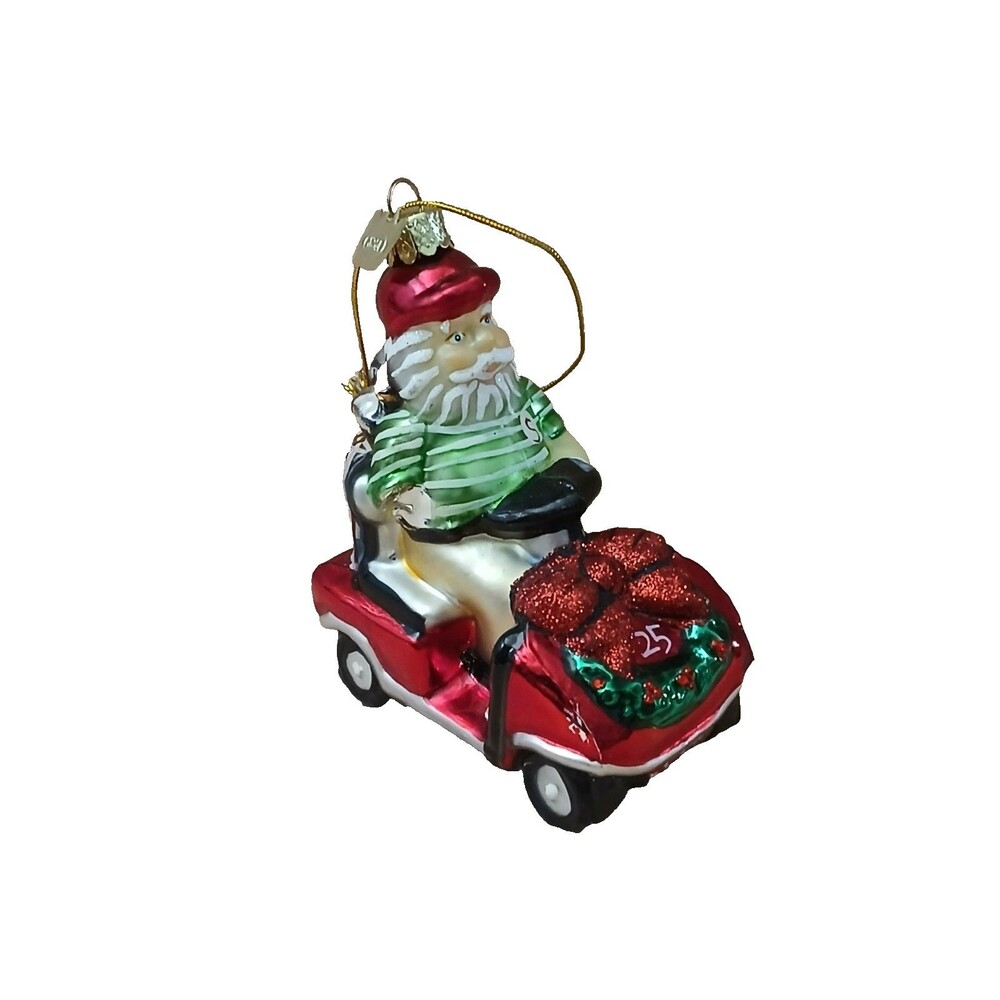 Santa Claus Driving Golf Cart "I love Golf" Glass Christmas Ornament Gift Idea